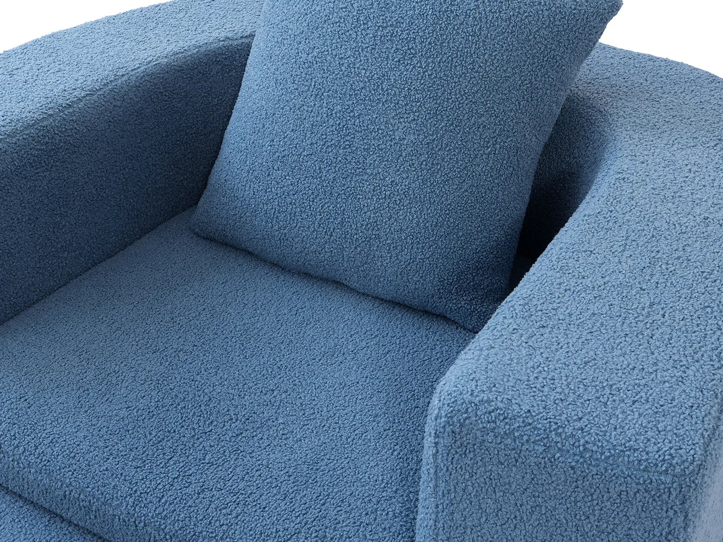 Essential 1-Seater Blue Small Space Single Sofa | Teddy Velvet Fabric, Includes Ottoman, Convertible Sleeper Design