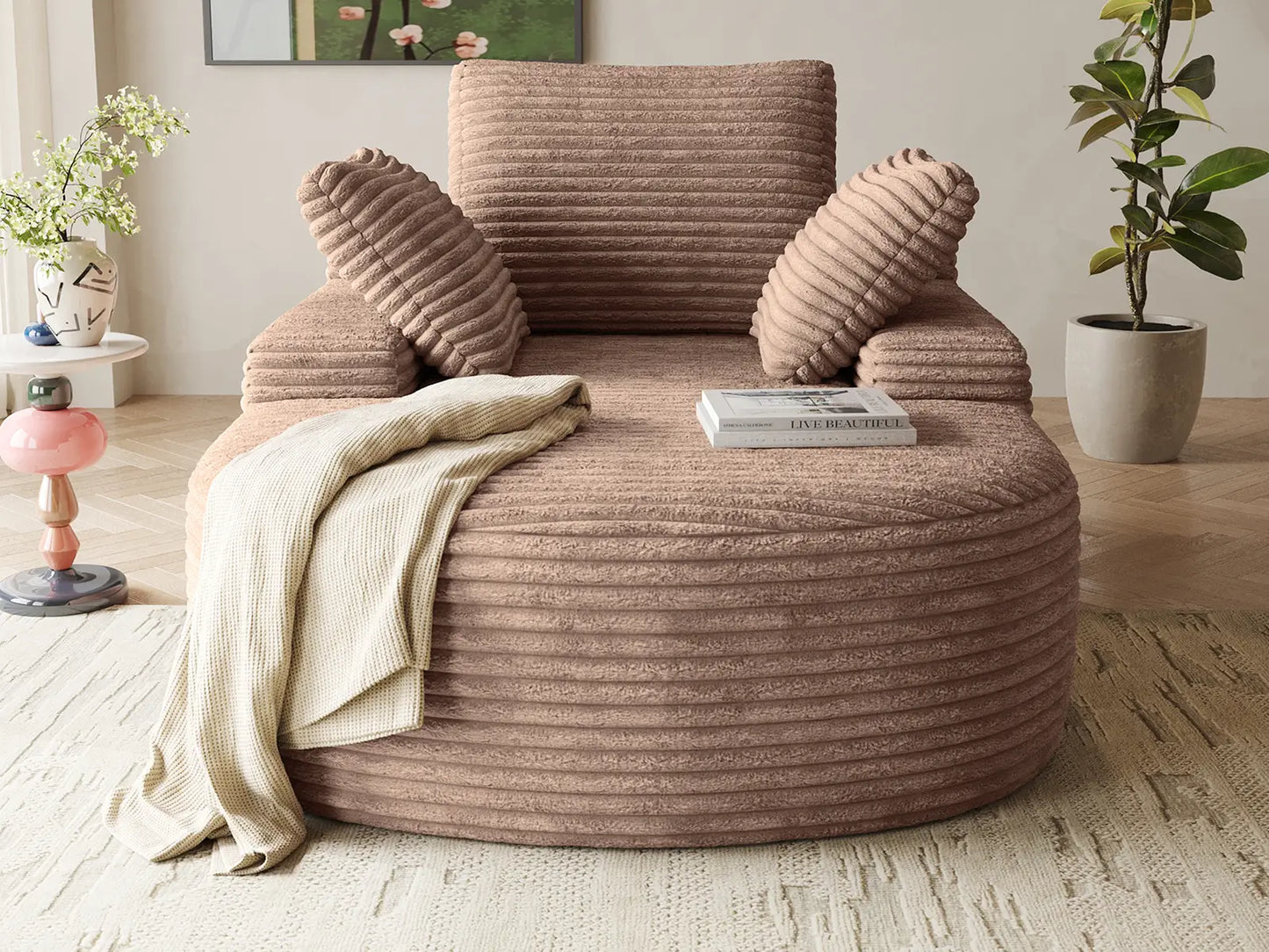 Essential 1-Seater Brown Small Space Single Sofa | 1-Piece, Corduroy Fabric, Chaise-Style Comfort, Compact Design