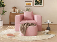 Essential 1-Seater Pink Small Space Single Sofa | Teddy Velvet Fabric, Includes Ottoman, Convertible Sleeper Design