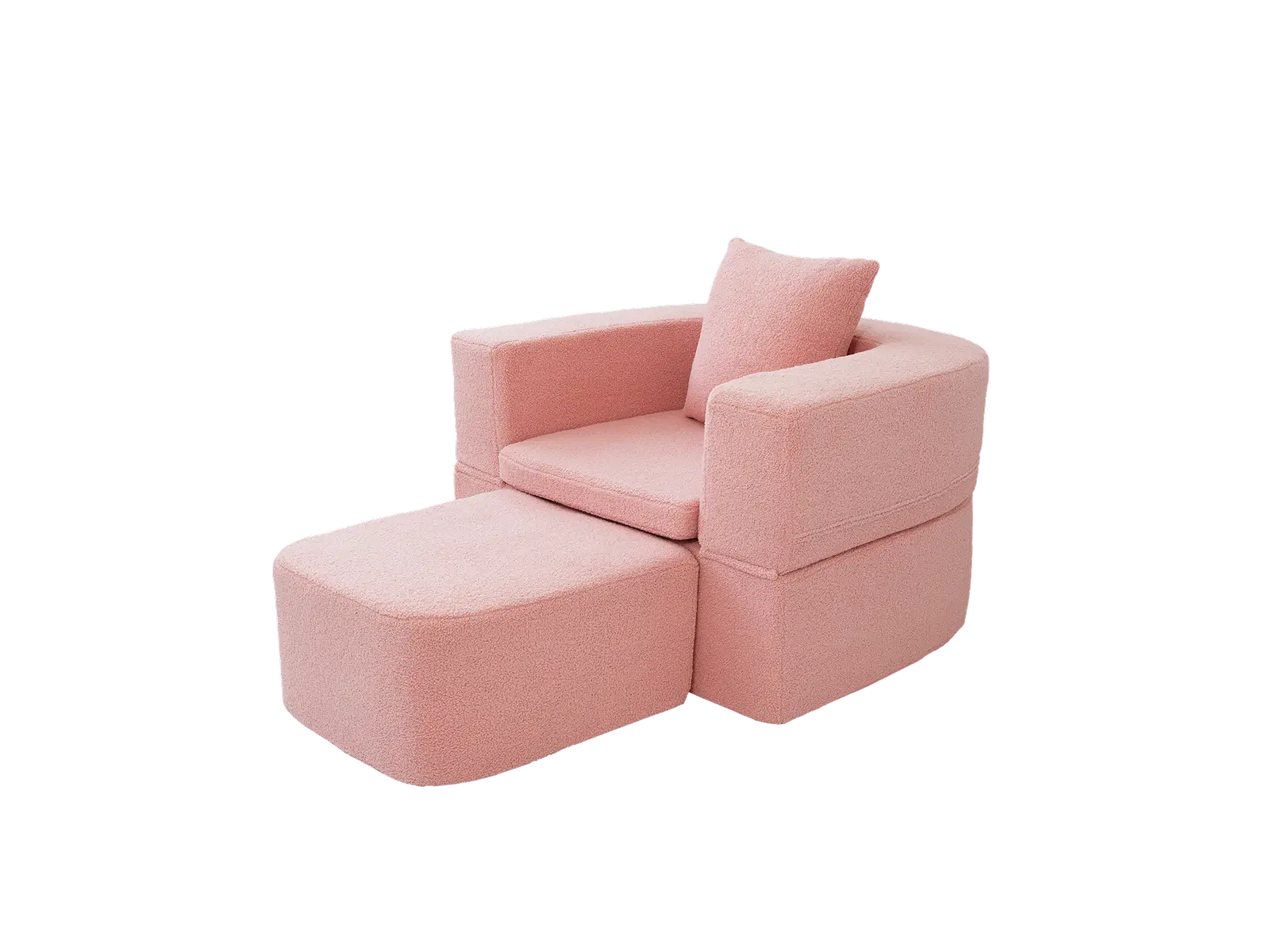 Essential 1-Seater Pink Small Space Single Sofa | Teddy Velvet Fabric, Includes Ottoman, Convertible Sleeper Design