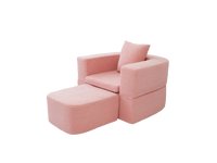 Essential 1-Seater Pink Small Space Single Sofa | Teddy Velvet Fabric, Includes Ottoman, Convertible Sleeper Design