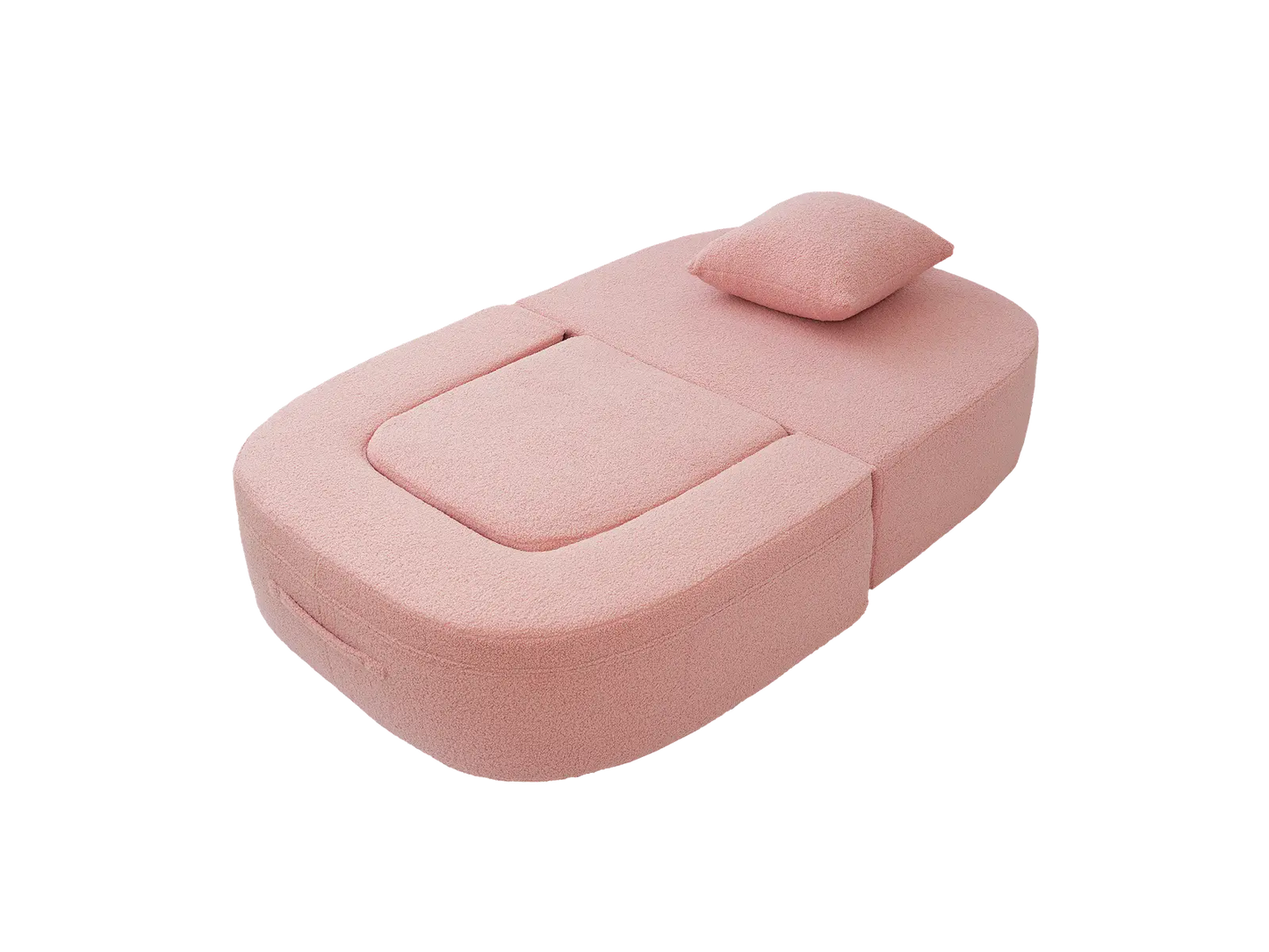 Essential 1-Seater Pink Small Space Single Sofa | Teddy Velvet Fabric, Includes Ottoman, Convertible Sleeper Design