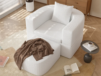 Essential 1-Seater White Small Space Single Sofa | Teddy Velvet Fabric, Includes Ottoman, Convertible Sleeper Design