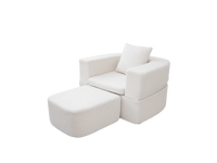 Essential 1-Seater White Small Space Single Sofa | Teddy Velvet Fabric, Includes Ottoman, Convertible Sleeper Design