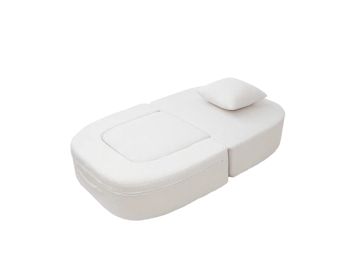 Essential 1-Seater White Small Space Single Sofa | Teddy Velvet Fabric, Includes Ottoman, Convertible Sleeper Design