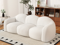 Essential 3-Seater Beige Small Space Couch Sectional | 1-Piece, Teddy Velvet Fabric, Apartment Friendly