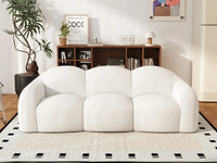 Essential 3-Seater Beige Small Space Couch Sectional | 1-Piece, Teddy Velvet Fabric, Apartment Friendly