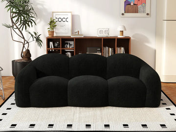 Essential 3-Seater Black Small Space Couch Sectional | 1-Piece, Teddy Velvet Fabric, Apartment Friendly