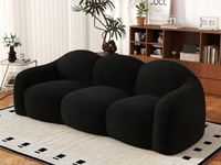 Essential 3-Seater Black Small Space Couch Sectional | 1-Piece, Teddy Velvet Fabric, Apartment Friendly