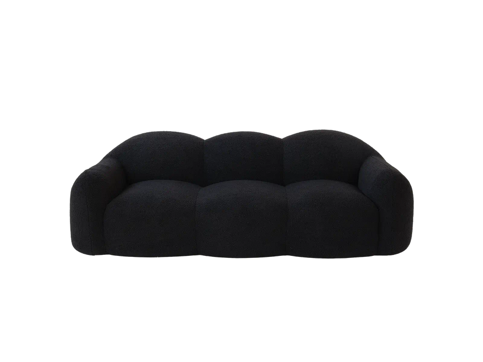 Essential 3-Seater Black Small Space Couch Sectional | 1-Piece, Teddy Velvet Fabric, Apartment Friendly