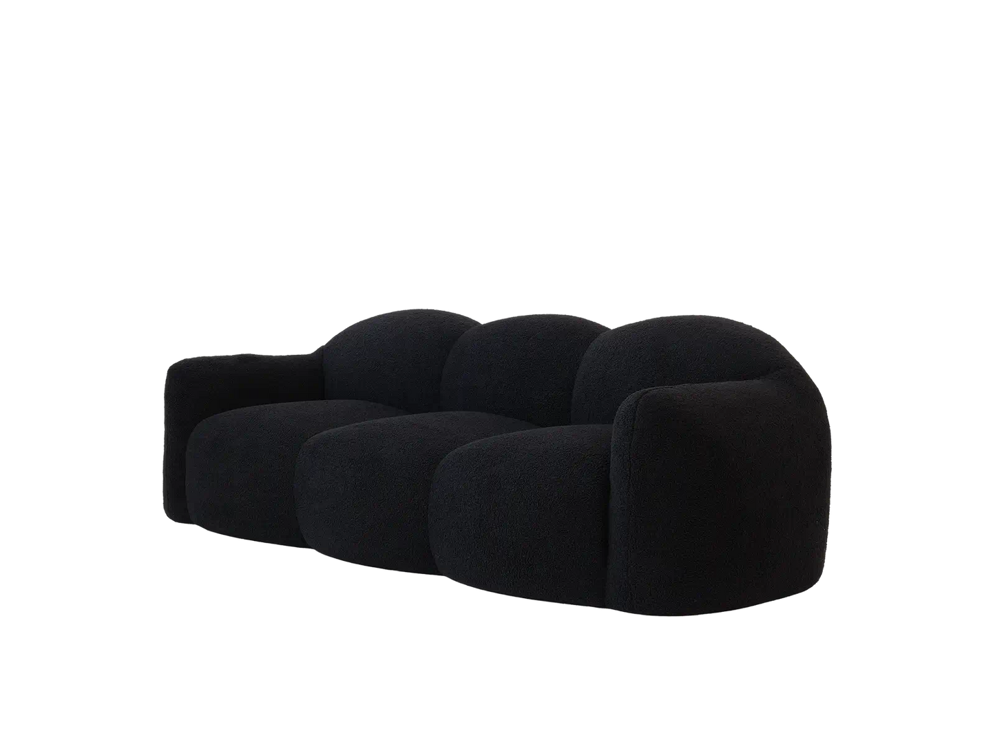 Essential 3-Seater Black Small Space Couch Sectional | 1-Piece, Teddy Velvet Fabric, Apartment Friendly