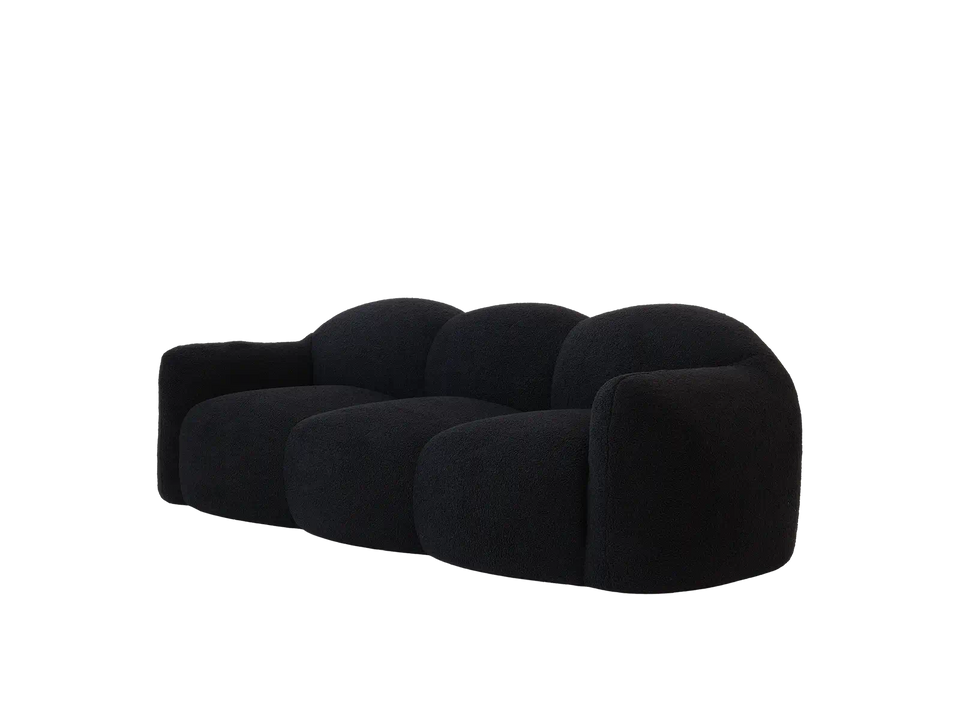 Essential 3-Seater Black Small Space Couch Sectional | 1-Piece, Teddy Velvet Fabric, Apartment Friendly