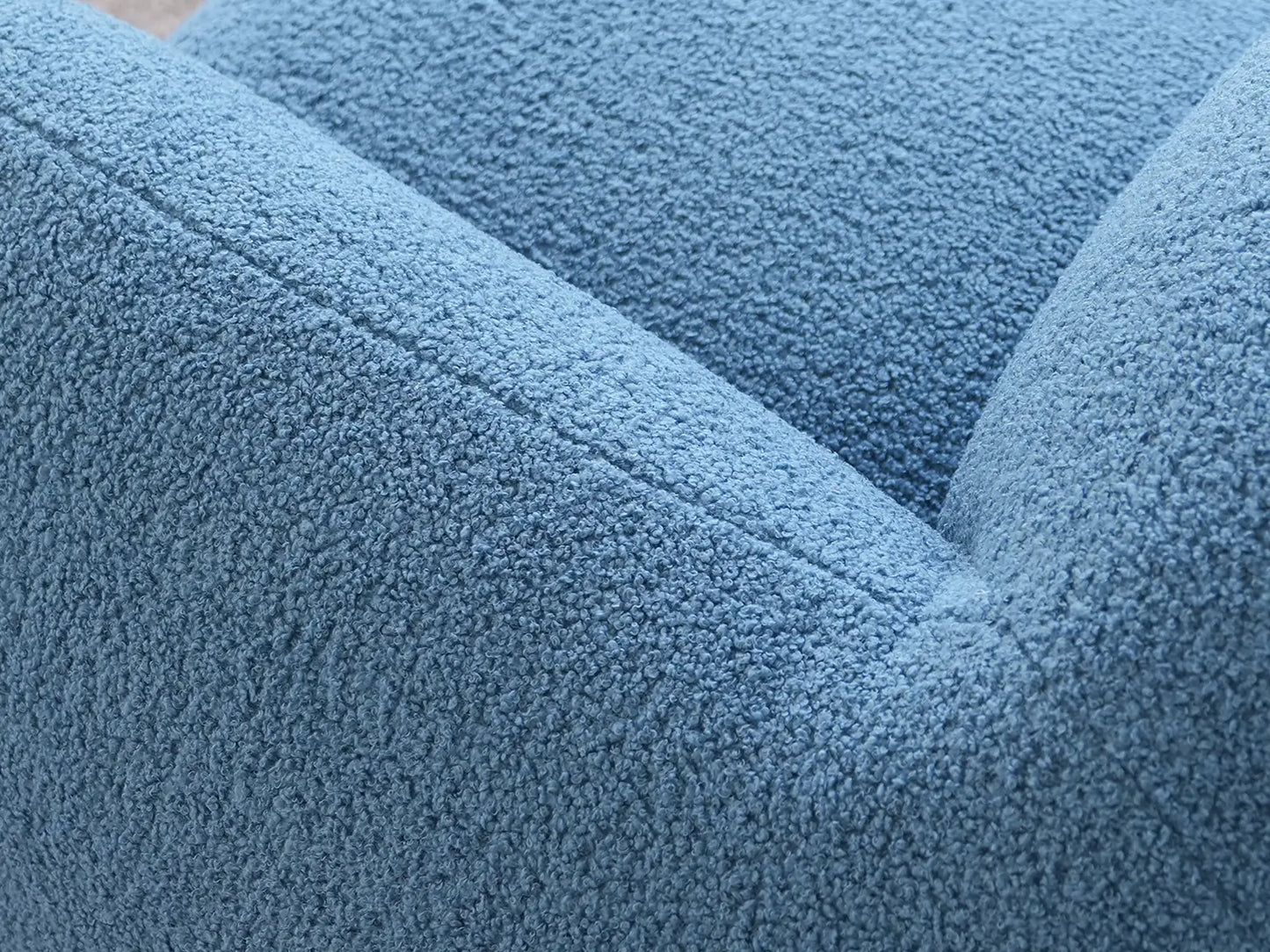 Essential 3-Seater Blue Small Space Couch Sectional | 1-Piece, Teddy Velvet Fabric, Apartment Friendly