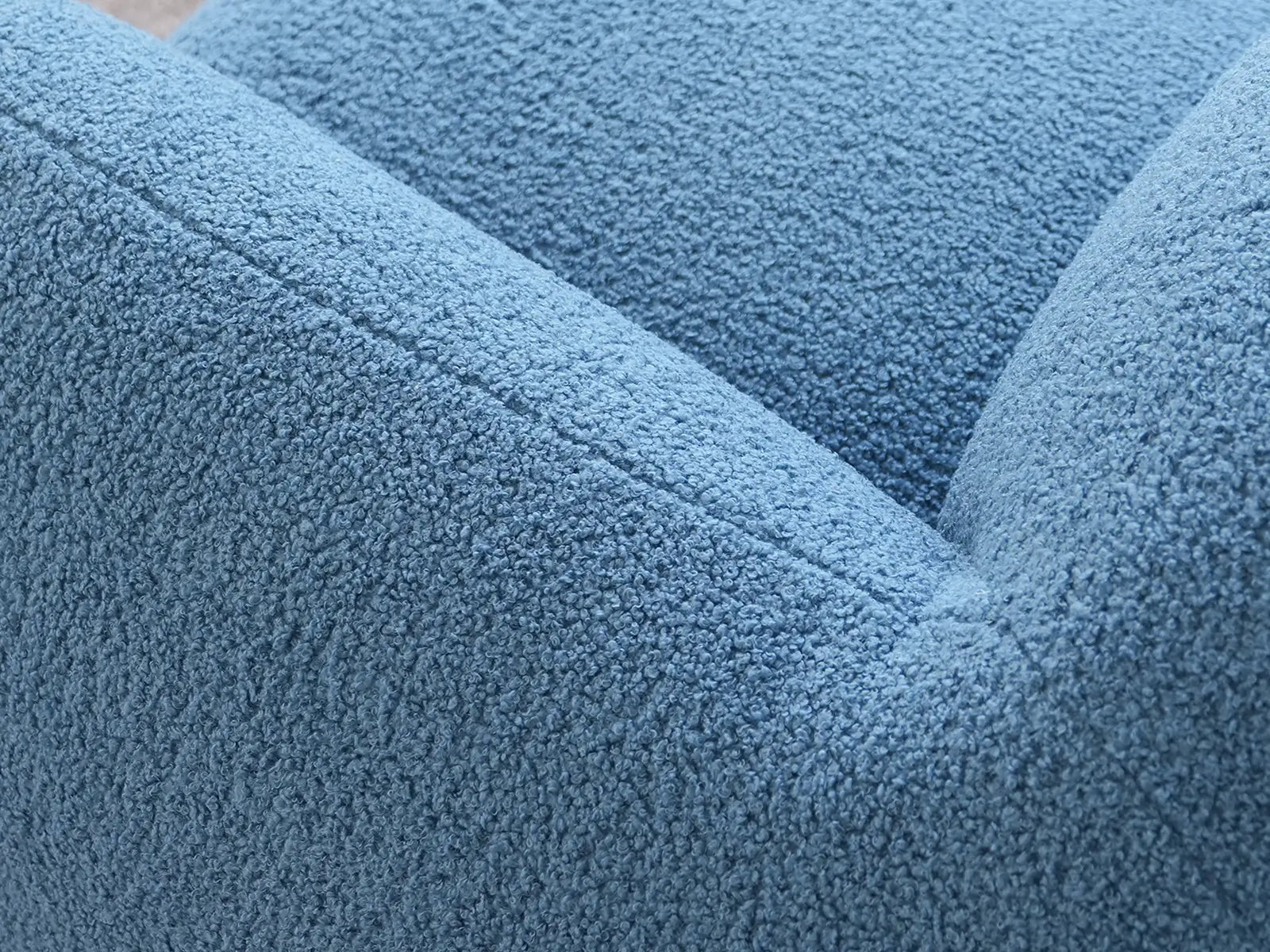 Essential 3-Seater Blue Small Space Couch Sectional | 1-Piece, Teddy Velvet Fabric, Apartment Friendly