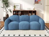 Essential 3-Seater Blue Small Space Couch Sectional | 1-Piece, Teddy Velvet Fabric, Apartment Friendly