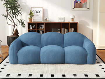 Essential 3-Seater Blue Small Space Couch Sectional | 1-Piece, Teddy Velvet Fabric, Apartment Friendly