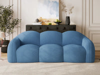 Essential 3-Seater Blue Small Space Couch Sectional | 1-Piece, Teddy Velvet Fabric, Apartment Friendly