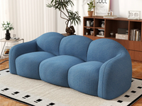 Essential 3-Seater Blue Small Space Couch Sectional | 1-Piece, Teddy Velvet Fabric, Apartment Friendly