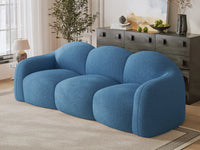 Essential 3-Seater Blue Small Space Couch Sectional | 1-Piece, Teddy Velvet Fabric, Apartment Friendly