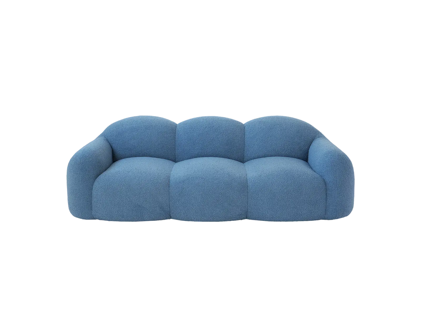 Essential 3-Seater Blue Small Space Couch Sectional | 1-Piece, Teddy Velvet Fabric, Apartment Friendly