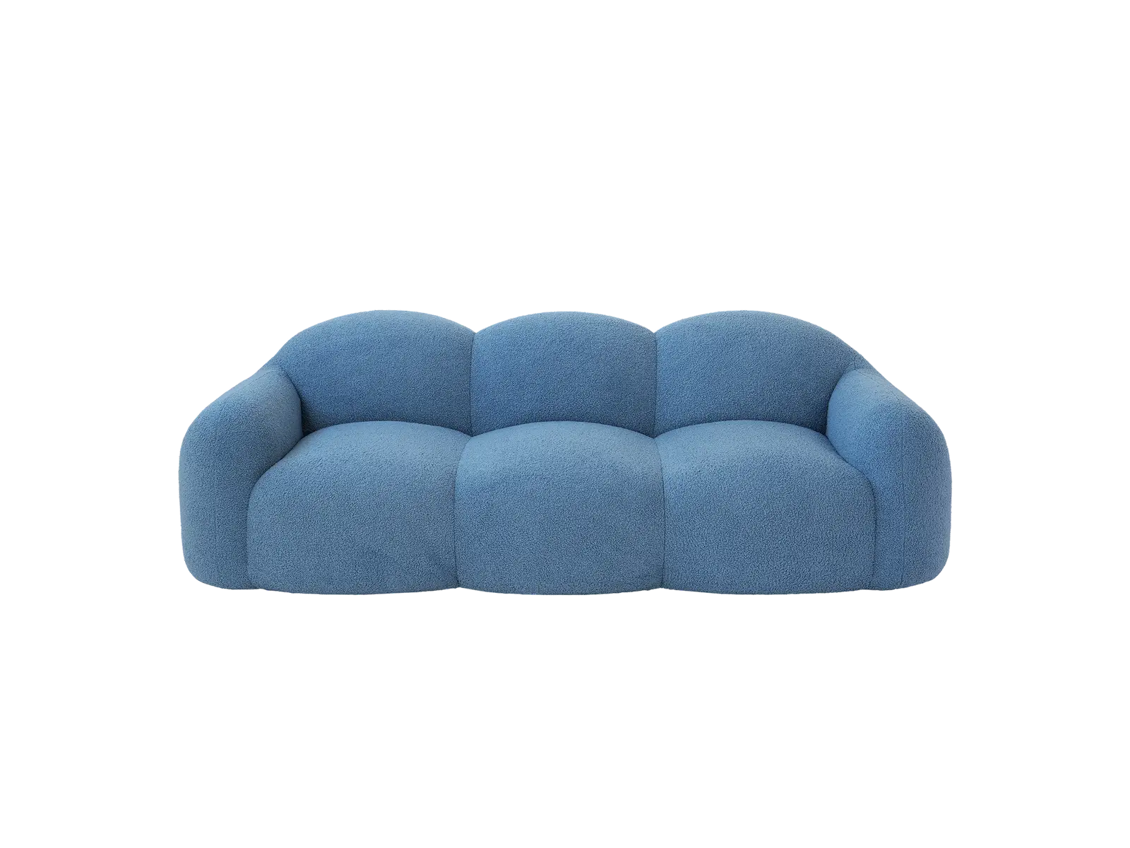 Essential 3-Seater Blue Small Space Couch Sectional | 1-Piece, Teddy Velvet Fabric, Apartment Friendly