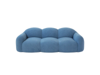 Essential 3-Seater Blue Small Space Couch Sectional | 1-Piece, Teddy Velvet Fabric, Apartment Friendly