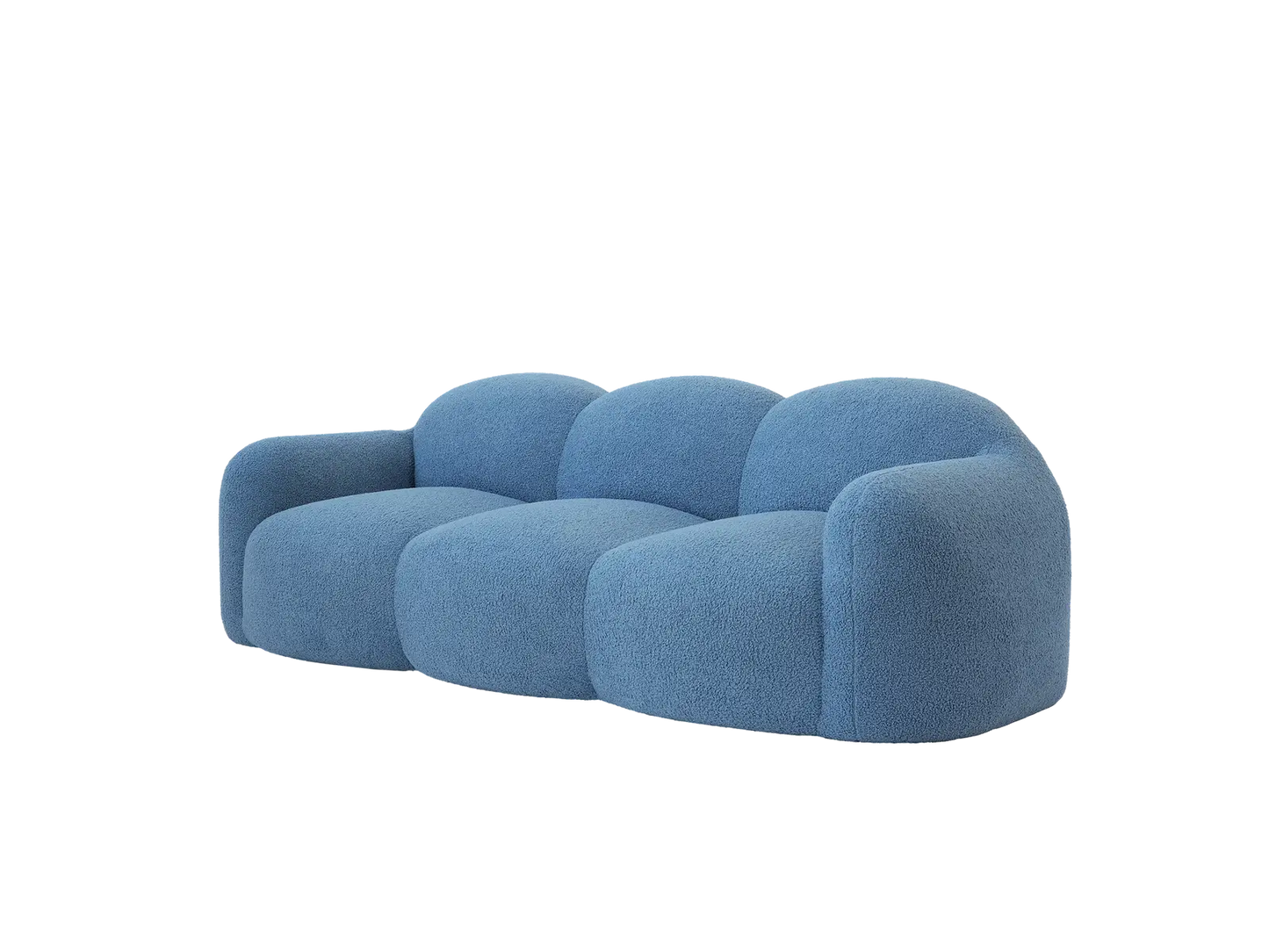 Essential 3-Seater Blue Small Space Couch Sectional | 1-Piece, Teddy Velvet Fabric, Apartment Friendly