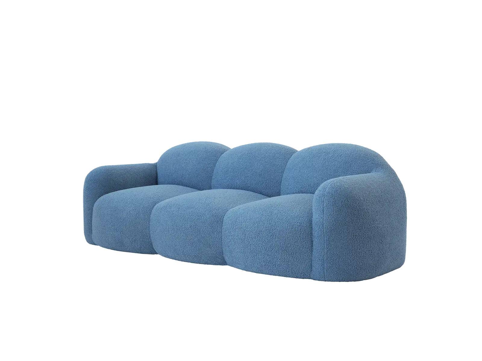 Essential 3-Seater Blue Small Space Couch Sectional | 1-Piece, Teddy Velvet Fabric, Apartment Friendly