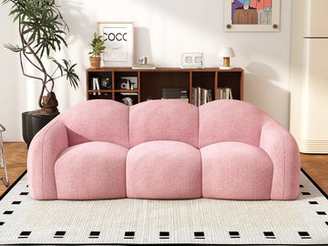 Essential 3-Seater Pink Small Space Couch Sectional | 1-Piece, Teddy Velvet Fabric, Apartment Friendly