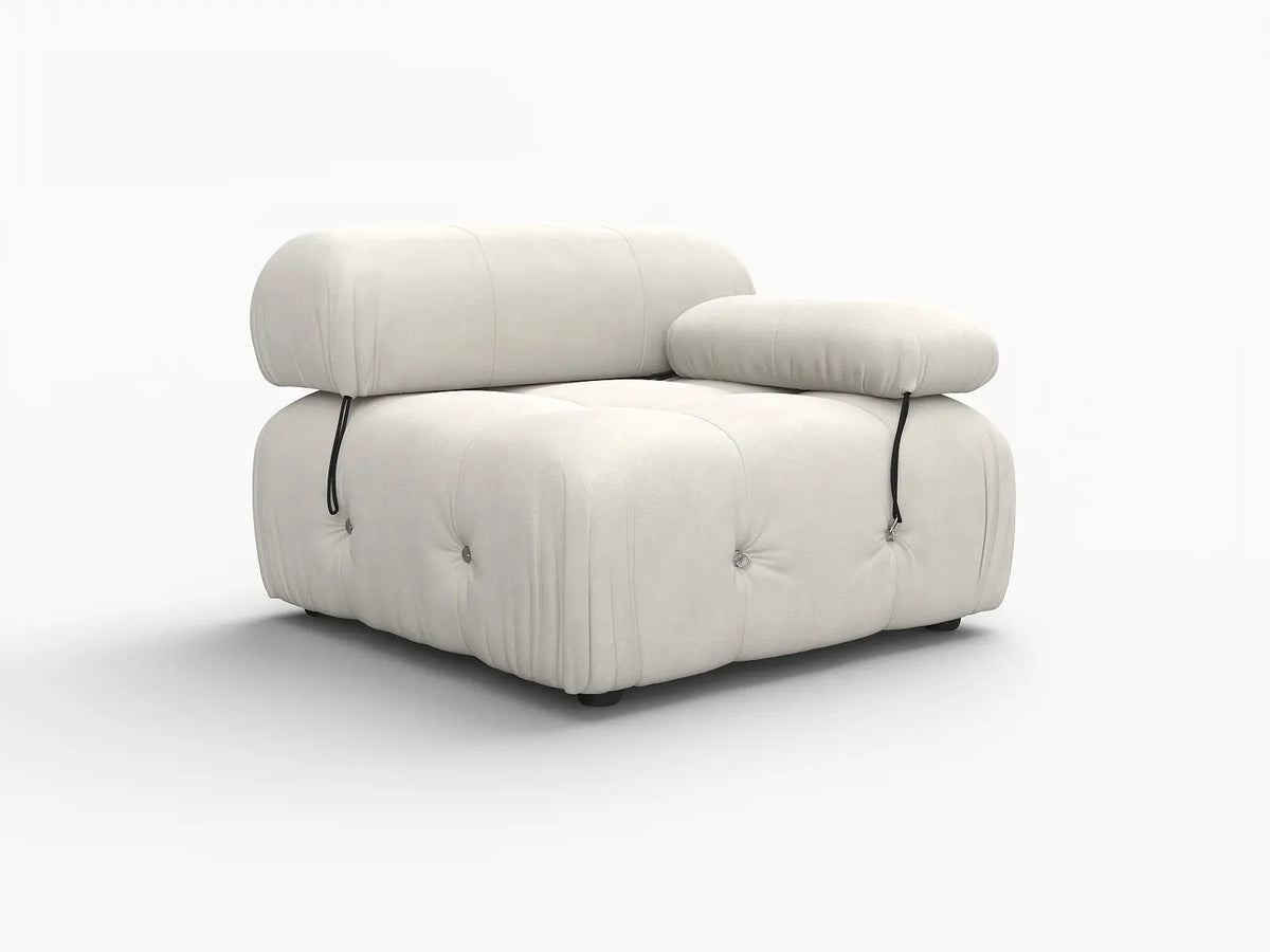Éther Beige 1-Seater Single Sofa | 1-Piece, Velvet Fabric, Fixed Upholstery