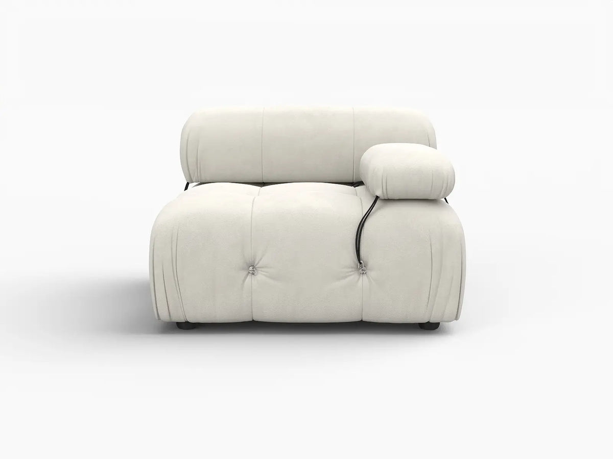 Éther Beige 1-Seater Single Sofa | 1-Piece, Velvet Fabric, Fixed Upholstery