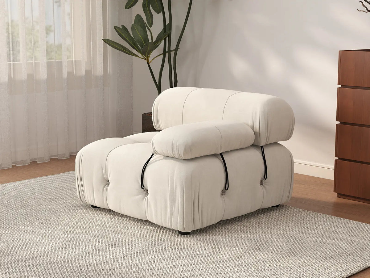 Éther Beige 1-Seater Single Sofa | 1-Piece, Velvet Fabric, Fixed Upholstery