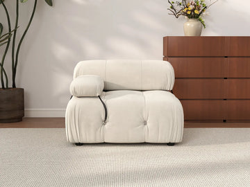 Éther Beige 1-Seater Single Sofa | 1-Piece, Velvet Fabric, Fixed Upholstery