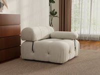 Éther Beige 1-Seater Single Sofa | 1-Piece, Velvet Fabric, Fixed Upholstery