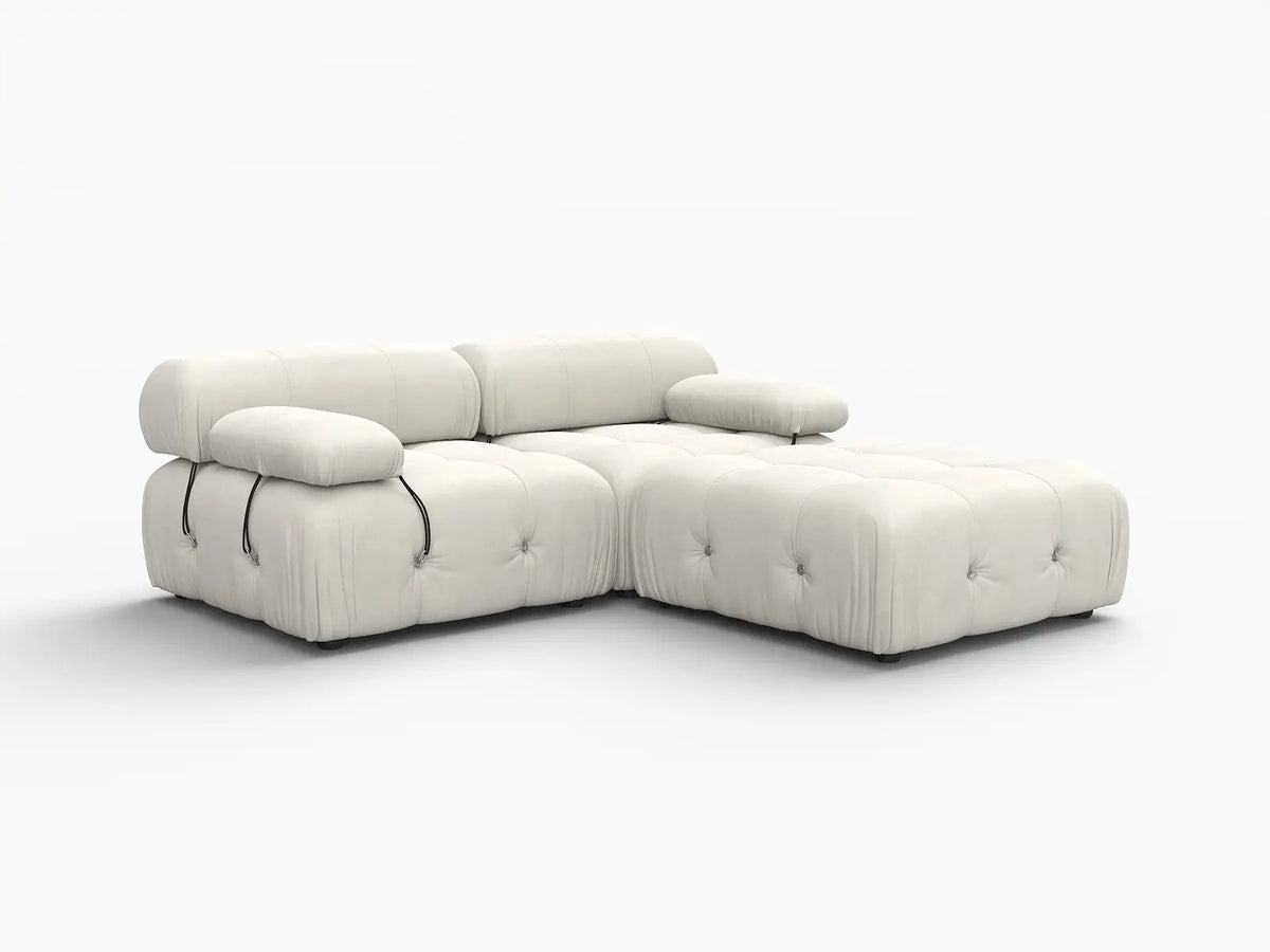 Éther Beige 2-Seater Chaise Sectionals | 3-Piece (includes 1 ottoman), Velvet Fabric, Fixed Upholstery