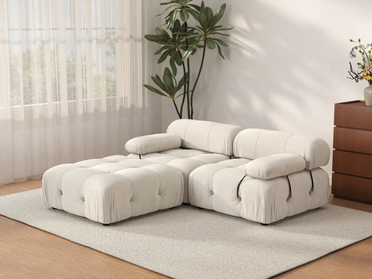 Éther Beige 2-Seater Chaise Sectionals | 3-Piece (includes 1 ottoman), Velvet Fabric, Fixed Upholstery