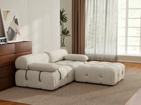 Éther Beige 2-Seater Chaise Sectionals | 3-Piece (includes 1 ottoman), Velvet Fabric, Fixed Upholstery