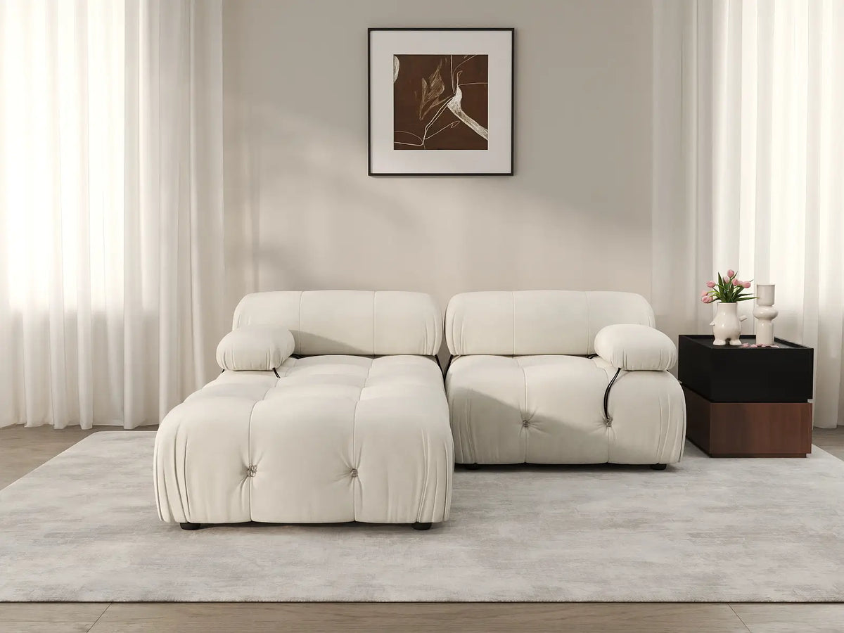 Éther Beige 2-Seater Chaise Sectionals | 3-Piece (includes 1 ottoman), Velvet Fabric, Fixed Upholstery