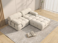 Éther Beige 2-Seater Chaise Sectionals | 3-Piece (includes 1 ottoman), Velvet Fabric, Fixed Upholstery