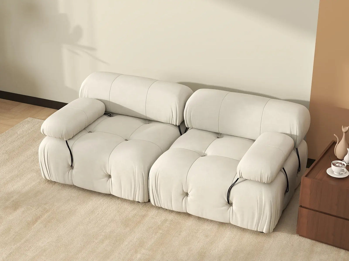 Éther Beige 2-Seater Loveseats | 2-Piece, Velvet Fabric, Fixed Upholstery