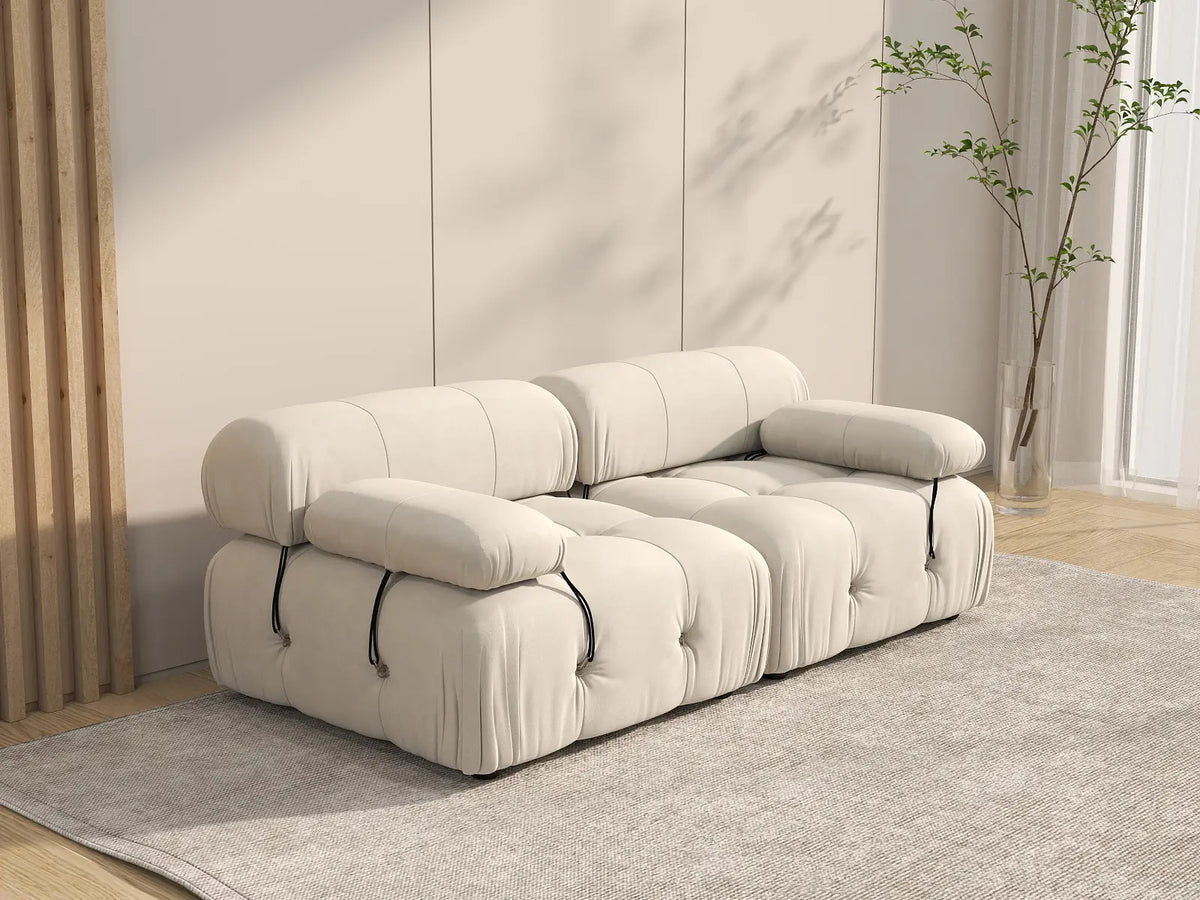Éther Beige 2-Seater Loveseats | 2-Piece, Velvet Fabric, Fixed Upholstery