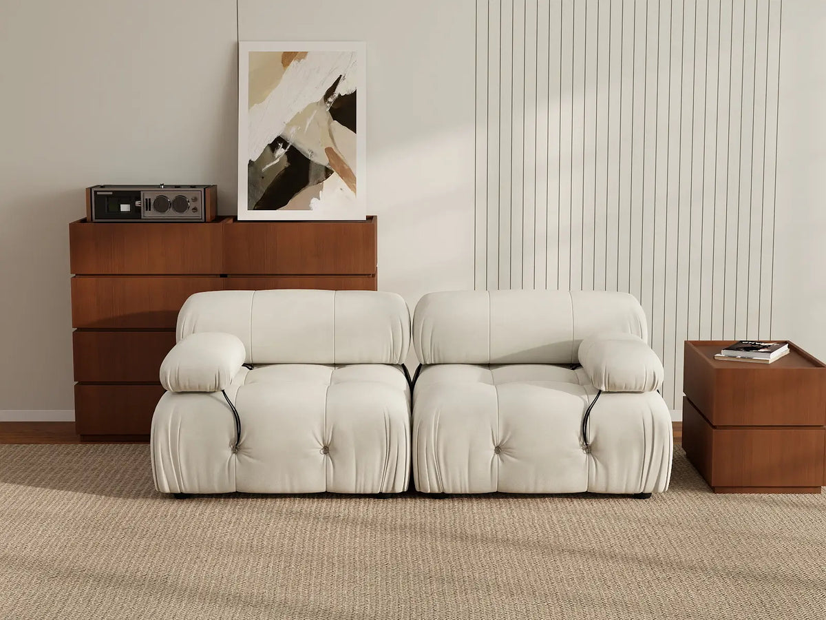 Éther Beige 2-Seater Loveseats | 2-Piece, Velvet Fabric, Fixed Upholstery
