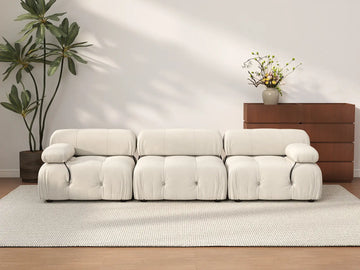 Éther Beige 3-Seater Couch Sectionals | 3-Piece, Velvet Fabric, Fixed Upholstery