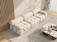 Éther Beige 3-Seater Couch Sectionals | 3-Piece, Velvet Fabric, Fixed Upholstery