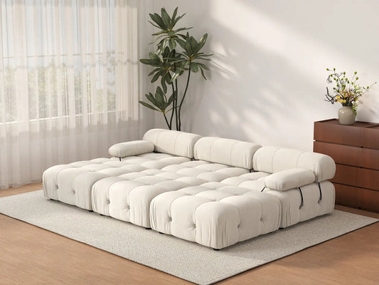 Éther Beige 3-Seater Pit Sectionals | 6-Piece (includes 3 ottomans), Velvet Fabric, Fixed Upholstery