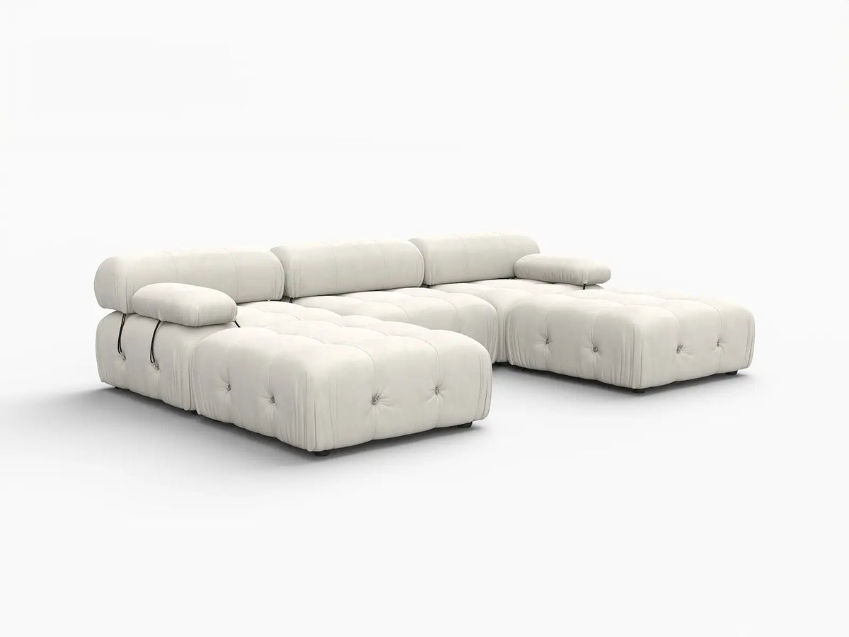 Éther Beige 3-Seater U-Shaped Sectionals | 5-Piece (includes 2 ottomans), Velvet Fabric, Fixed Upholstery