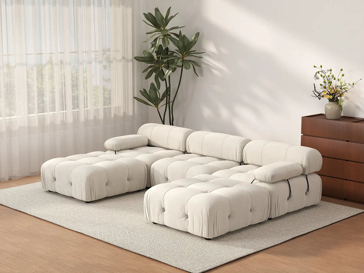 Éther Beige 3-Seater U-Shaped Sectionals | 5-Piece (includes 2 ottomans), Velvet Fabric, Fixed Upholstery
