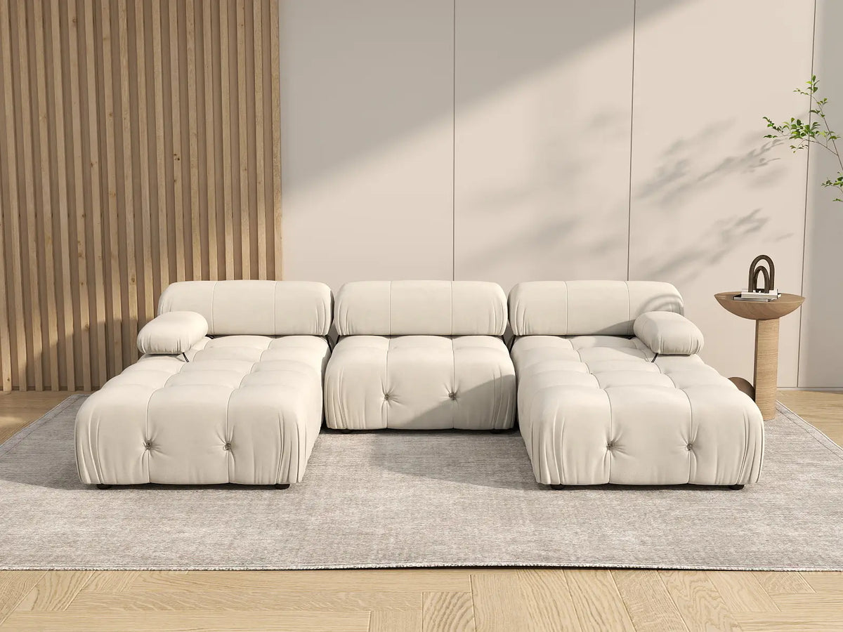 Éther Beige 3-Seater U-Shaped Sectionals | 5-Piece (includes 2 ottomans), Velvet Fabric, Fixed Upholstery