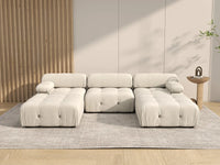 Éther Beige 3-Seater U-Shaped Sectionals | 5-Piece (includes 2 ottomans), Velvet Fabric, Fixed Upholstery