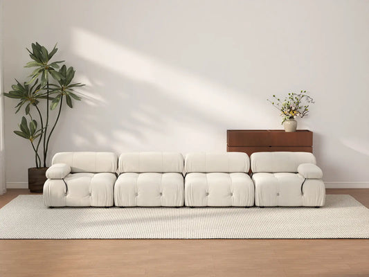 Éther Beige 4-Seater Couch Sectionals | 4-Piece, Velvet Fabric, Fixed Upholstery